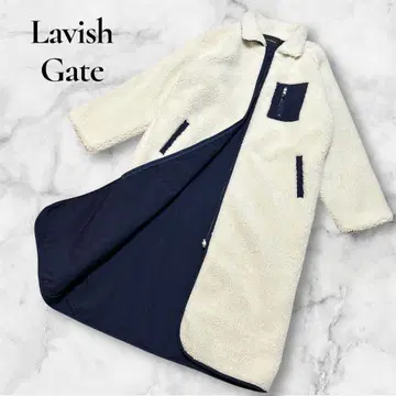 새상품급 LavishGate 보아 롱 코트 보아 자켓 화이트 네이비