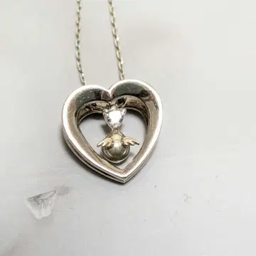 천사의 알 실버 K10 금 하트 날개 크리스탈 목걸이