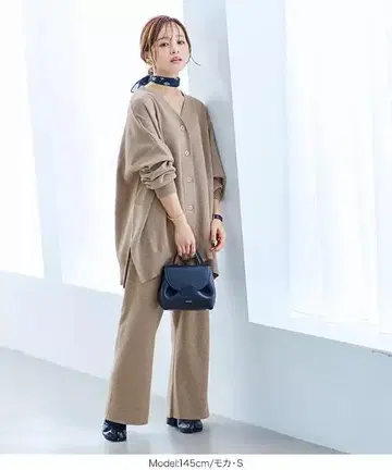 다나카 아키코 백 슬릿 니트 팬츠 판초 니트 가디건