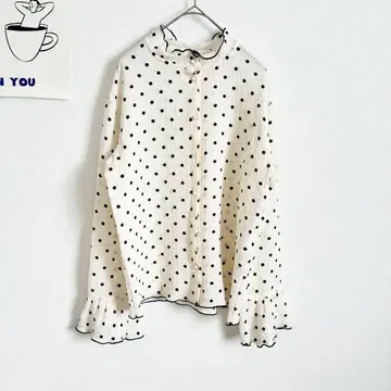 사만사 모스모스 스탠드 카라 멜로우 블라우스 성숙한 페미닌 도트 무늬