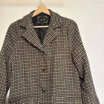 체크 무늬 더블 브레스트 롱 코트