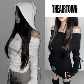 THEAIRTOWN 블랙 오프숄더 상의 시즈니룩 y2k 한국