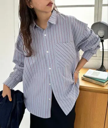 DISCOAT 랜덤 스트라이프 프린지 오버 셔츠