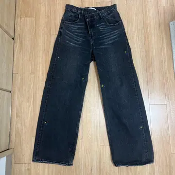 다크 그레이 와이드 레그 데님 팬츠