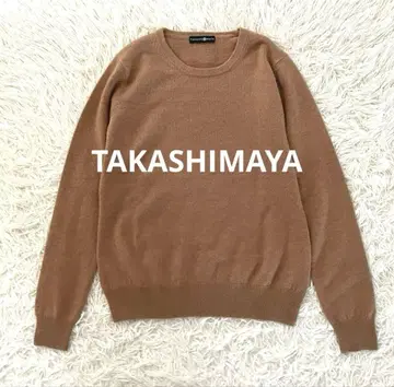 TAKASHIMAYA 캐시미어 100% 크루넥 긴팔 니트 카멜