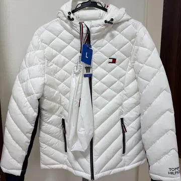 타미힐피거 후드 부착 퀼팅 자켓 화이트 수납 봉투 포함