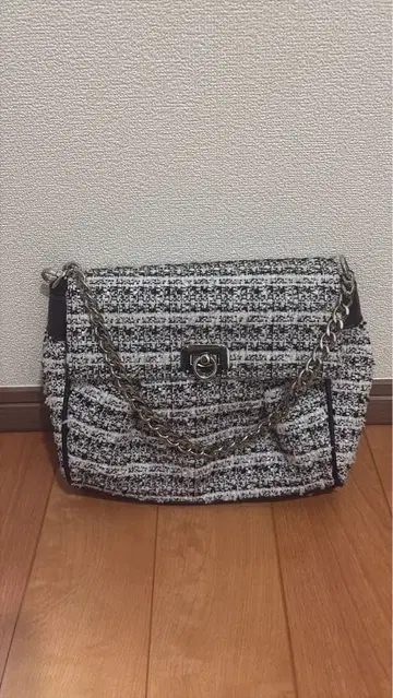 시마무라 트위드 가죽 숄더백