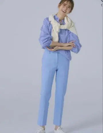 새상품 스틱 팬츠 코튼 블렌드 블루