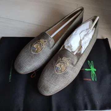 카키 자수 디자인 슬립온 39