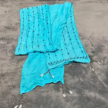 터콰이즈 비즈 자수 쉬폰 스톨