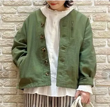 사만사 모스모스 노카라 밀리터리 자켓 카키