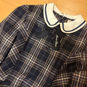 mezoo 피아노 네이비 체크 포멀 드레스