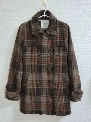 LOWRYS FARM 체크 무늬 더블 브레스트 피 코트