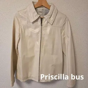 Priscilla bus 아이보리 가죽 자켓 Size 38 소가죽
