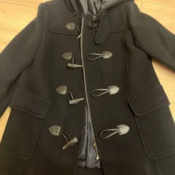 블랙 더플 코트 후드 부착