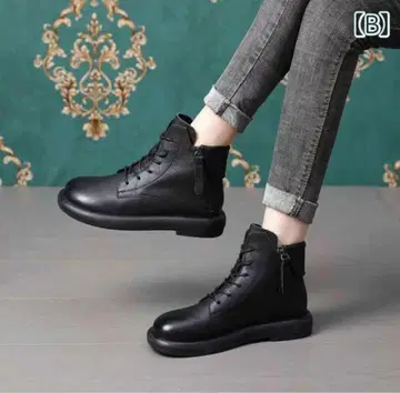 가죽 블랙 부츠 레이스업 지퍼 포함