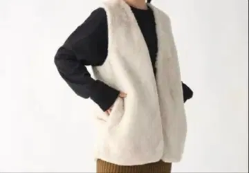 OPAQUE.CLIP 워셔블 인조 모피 베스트 아이보리