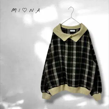 카라 부착 니트 체크 무늬 심플 캐주얼 걸리시 블랙 블랙 계열