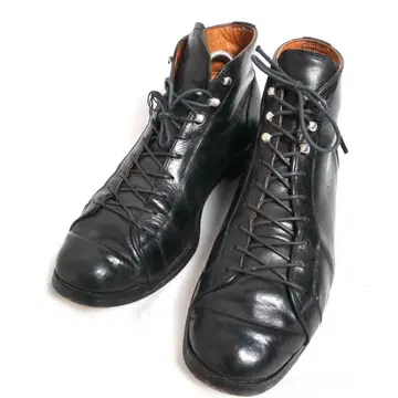 Vintage 유로 계열 몽키 부츠 레이스업 부츠 가죽 신발 블랙