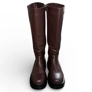 카스타네 통굽 롱 부츠 다크 브라운