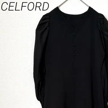 CELFORD 니트 원피스 V넥 파워 숄더 볼륨 소매