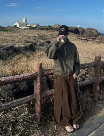 브라운 와이드 팬츠 코튼 벌룬 데님 벌룬 팬츠 60%