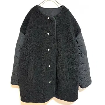 [코토리카] 보아 퀼팅 코트 리버서블 블랙 오버 사이즈 F