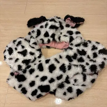 달마시안 후드 부착 퍼 캡 머플러