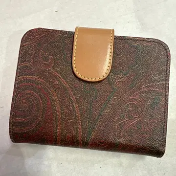 미사용 ETRO 에트로 페이즐리 무늬 브라운 계열 접이식 지퍼 가죽 지갑