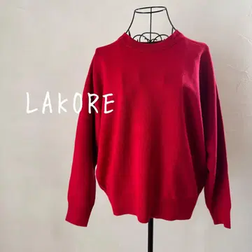 LAKORE 크롭 기장 긴팔 니트 스웨터 빨간색 빅 사이즈