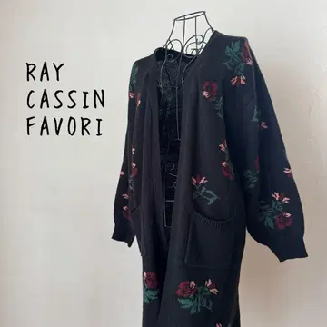 RAY CASSIN FAVORI 꽃무늬 긴팔 니트 롱 가디건 블랙