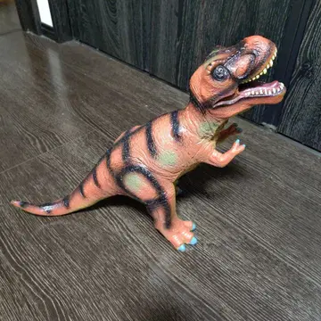 티라노사우루스 모형 오렌지와 블랙 스트라이프 약 30cm