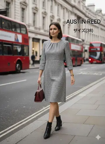 새상품급 AUSTIN REED 울 실크 버즈아이 패턴 원피스