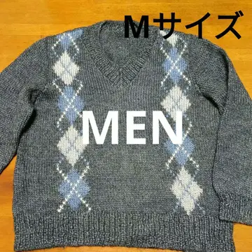 V넥 핸드메이드 니트 스웨터