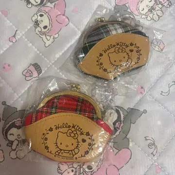 새상품 헬로키티 깅엄 체크 코인 퍼스 가마구치 산리오 90년대
