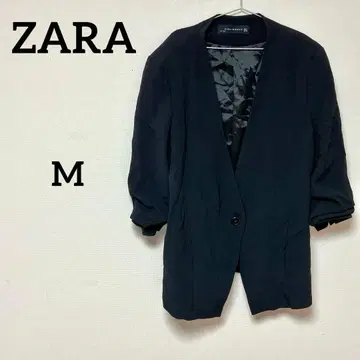 ZARA WOMAN 노카라 자켓 7부 소매 블랙