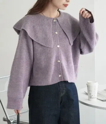 discoat 빅 칼라 가디건 퍼플