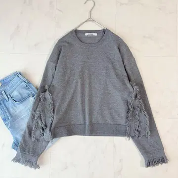 극미품 [슬로우] 14G 천축 울 코튼 프린지 크루넥