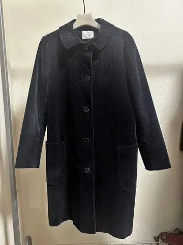 Sally Scott 네이비 코듀로이 롱 코트