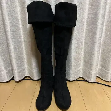 블랙 스웨이드 롱 부츠