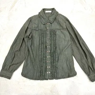 핑크하우스 블라우스 피코 프릴 탁한 그린