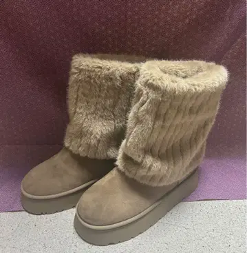 베이지 퍼 숏부츠