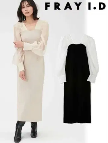 프레이 아이디 오간 슬리브 스퀘어 니트 원피스