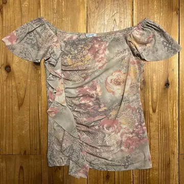 y2k LUIEZ 플라워 프린트 오프숄더 셔츠 사이즈2