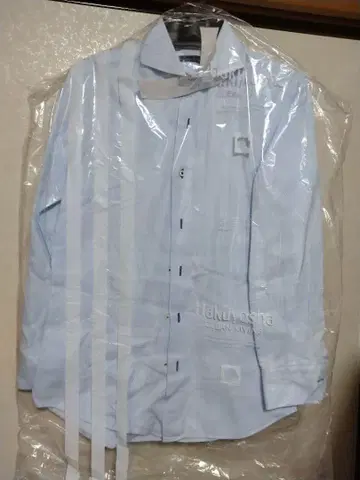 아자부 테일러 스카이블루 도트 무늬 긴팔 와이셔츠