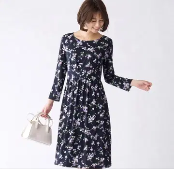 mimigrant 꽃무늬 긴팔 원피스 네이비