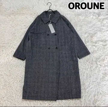 택 포함 새상품 오로네 6개 버튼의 벌룬 코트 글렌체크 울 비버