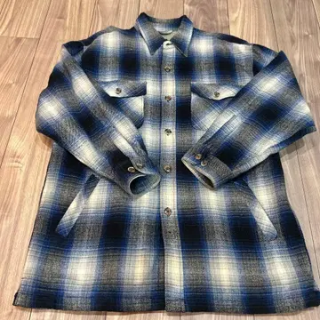 안감 퀼팅 두꺼운 원단 체크 워크 셔츠 자켓 LL 블루 계열 아메카지