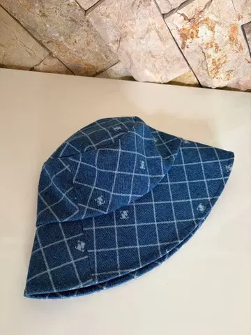 체크 무늬 데님 버킷 햇 모자