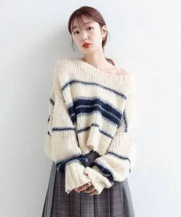 온라인 매진 Kastane 보더 모헤어 라이크 니트 네이비